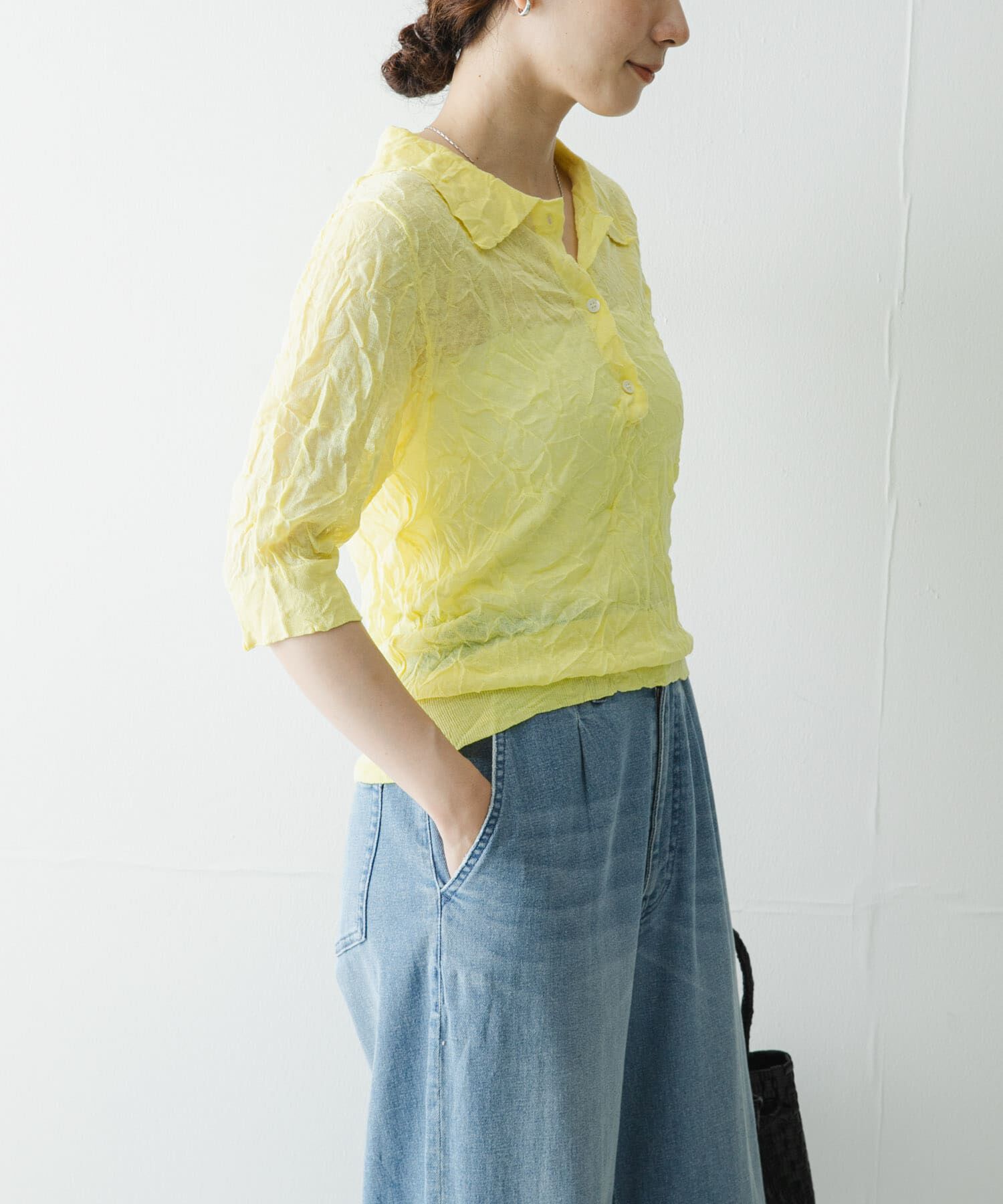 URBAN RESEARCH「new basic　リネン混ワッシャーシャツカラーニット」|ニット・セーター|