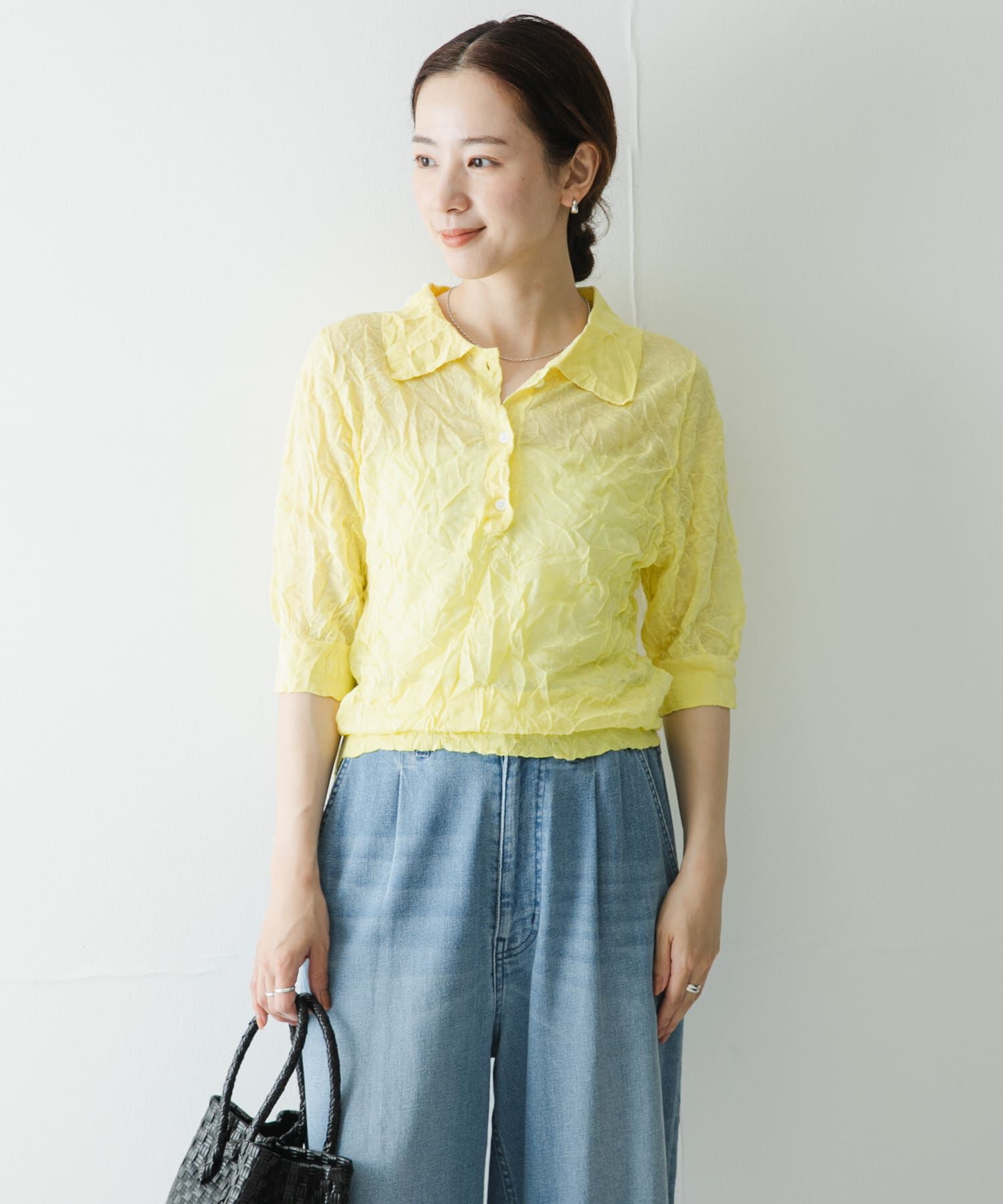 URBAN RESEARCH「new basic　リネン混ワッシャーシャツカラーニット」|ニット・セーター|
