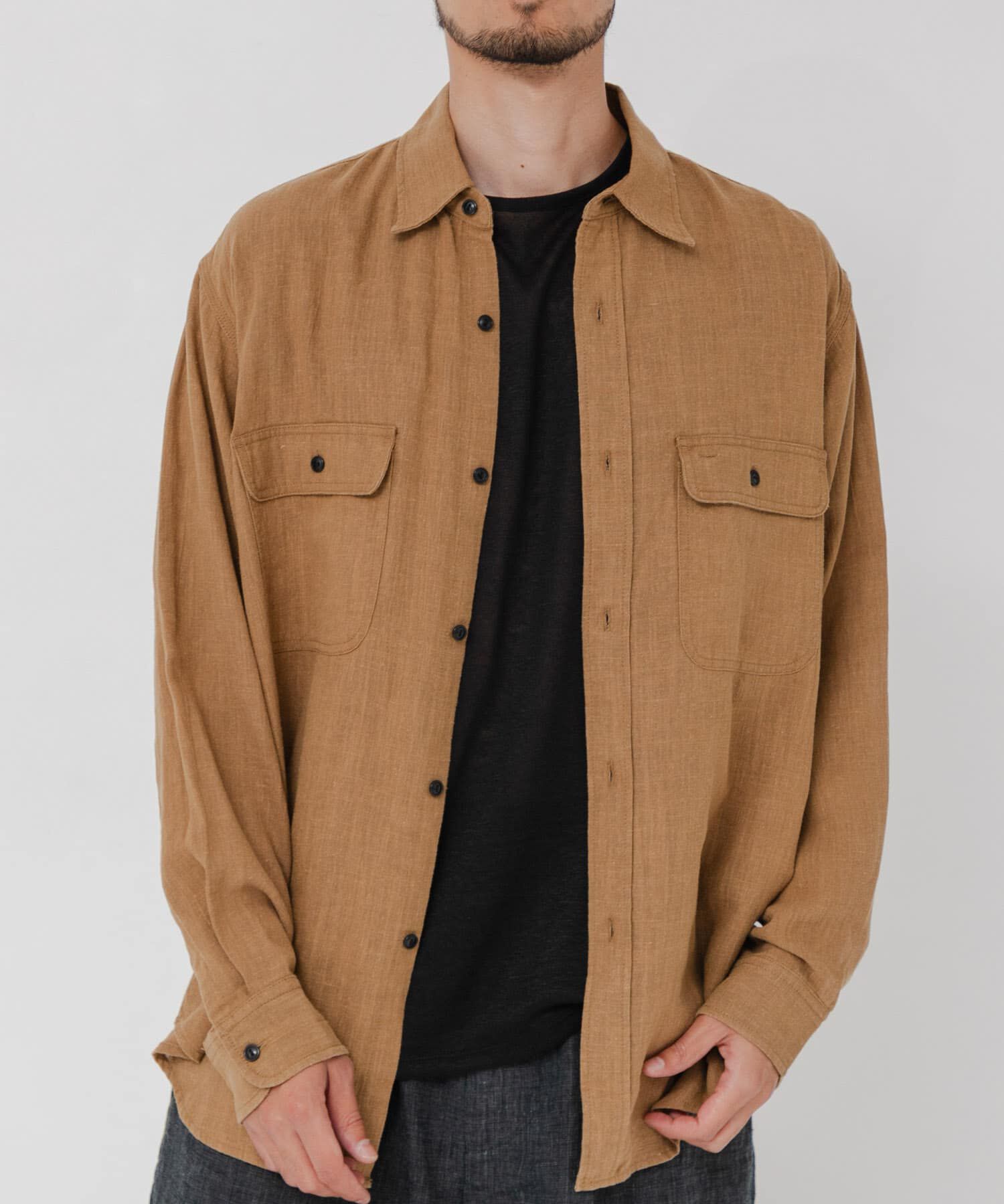URBAN RESEARCH「SANDWASH LINEN WORK SHIRTS」|シャツ・ブラウス|ブラウン