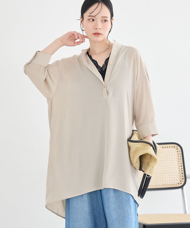 earth music&ecology「スタンドカラーオーバーチュニックシャツ」|チュニック|Beige