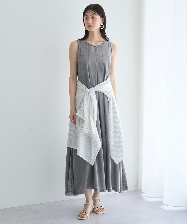 YECCA VECCA「バイオ加工ヴィンテージデニムタックワンピース」|ワンピース|Gray
