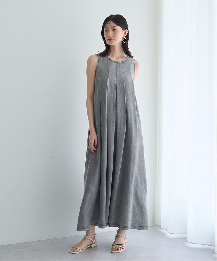 YECCA VECCA「バイオ加工ヴィンテージデニムタックワンピース」|ワンピース|