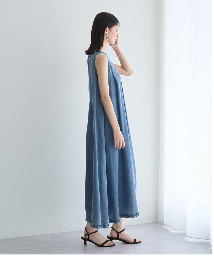 YECCA VECCA「バイオ加工ヴィンテージデニムタックワンピース」|ワンピース|