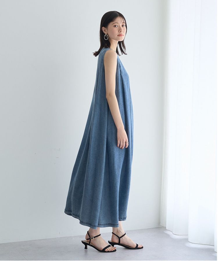 YECCA VECCA「バイオ加工ヴィンテージデニムタックワンピース」|ワンピース|