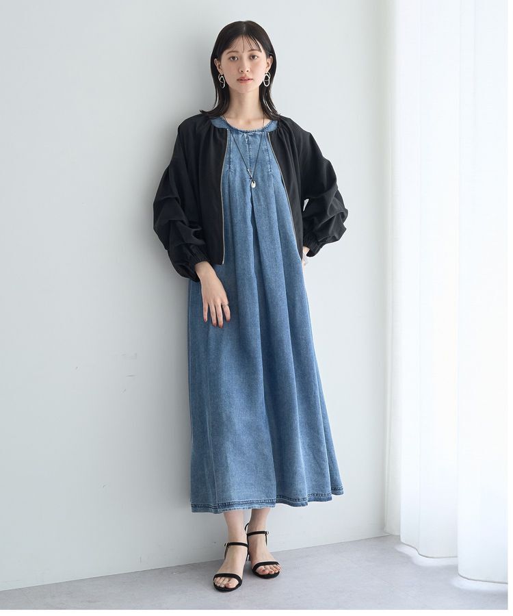 YECCA VECCA「バイオ加工ヴィンテージデニムタックワンピース」|ワンピース|