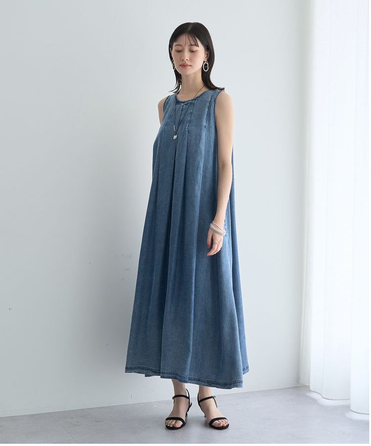 YECCA VECCA「バイオ加工ヴィンテージデニムタックワンピース」|ワンピース|