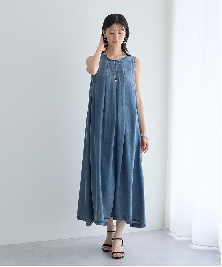 YECCA VECCA「バイオ加工ヴィンテージデニムタックワンピース」|ワンピース|