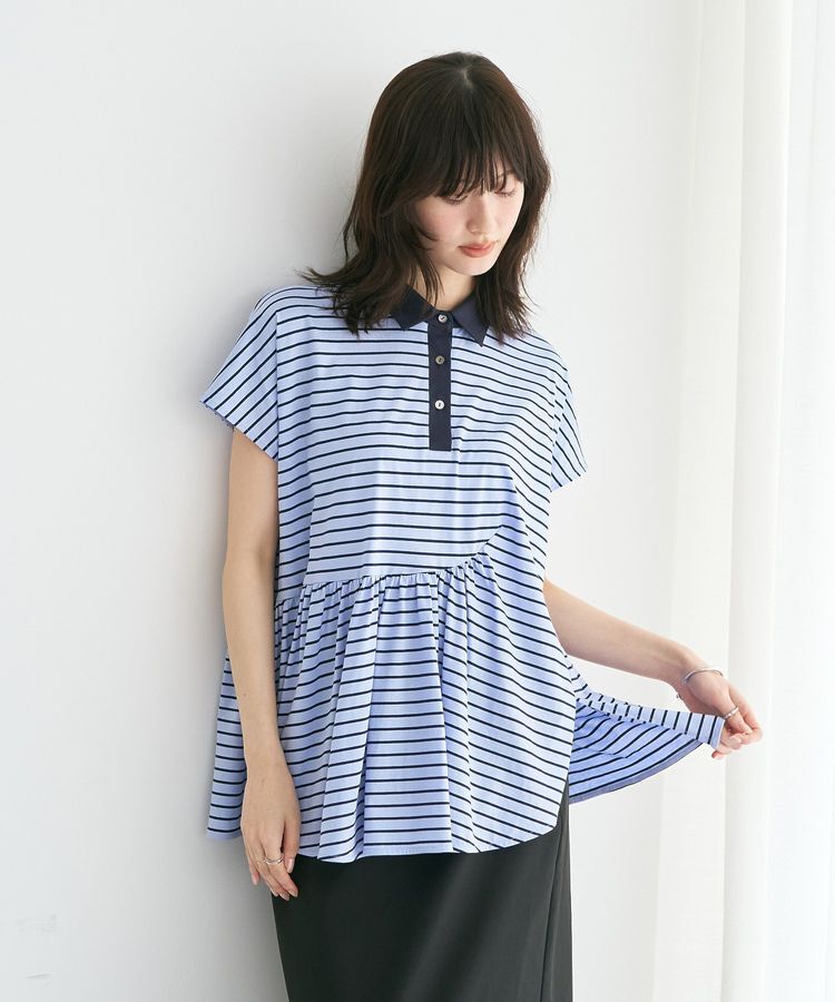 YECCA VECCA「アシメボーダーポロシャツ」|Tシャツ・カットソー|Sax