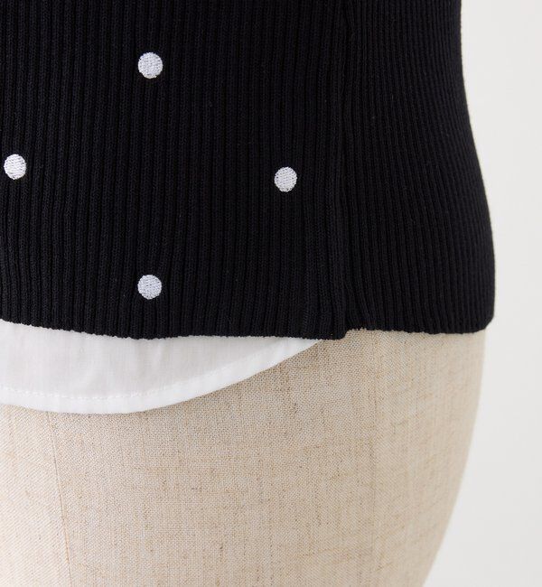  「袖リボンシャツドッキング刺繍入りニット」|ニット・セーター|