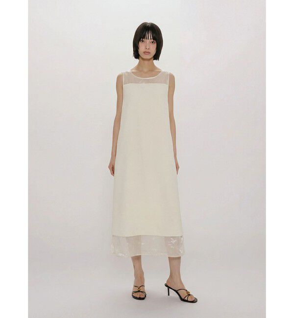 MIDIUMISOLID「MIDIUMISOLID for Ladies 箔プリントオーガンジーノースリーブワンピース」|ワンピース|アイボリー