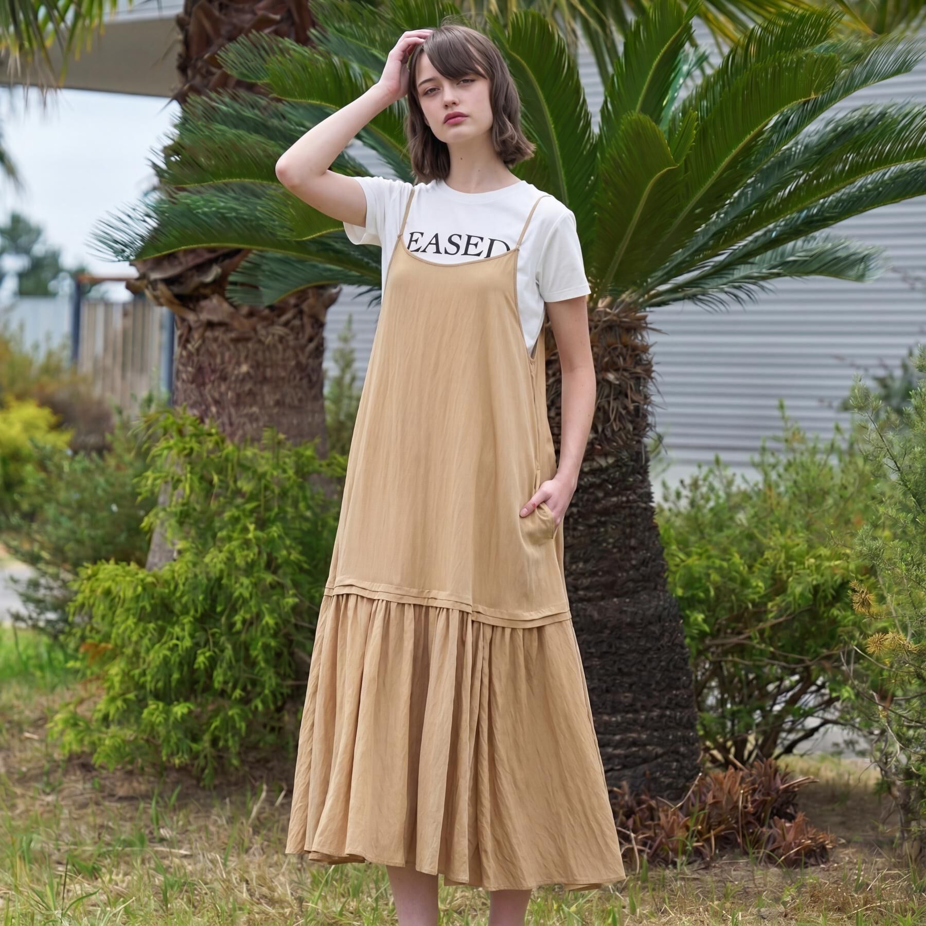 DRESSTERIOR「【ウォッシャブル】ワッシャーボリュームフレアキャミワンピース」|ワンピース|