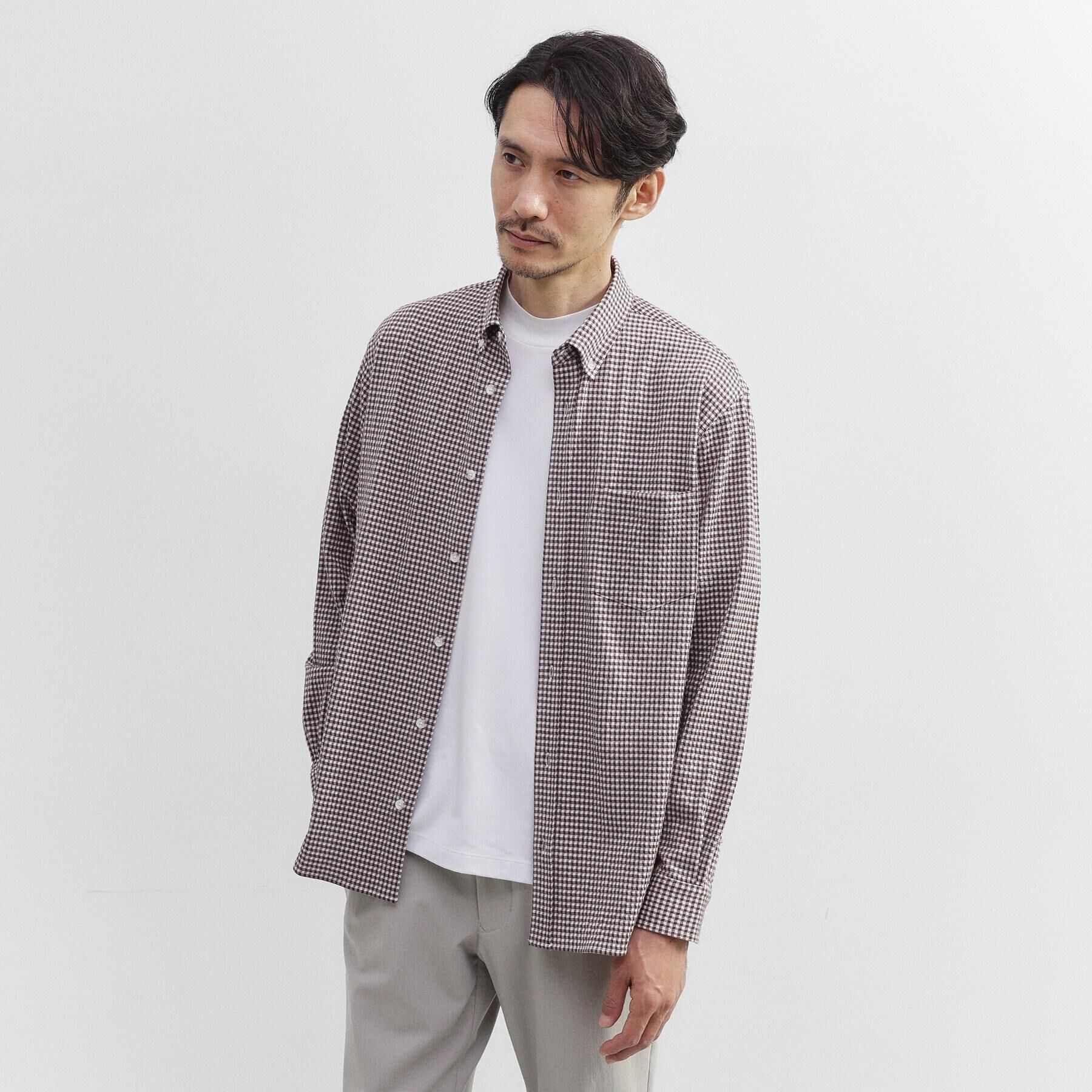 TAKEO KIKUCHI「【抗菌防臭/シーズンレス】シアサッカーギンガムチェック ストレッチシャツ」|シャツ・ブラウス|ブラウン(244)