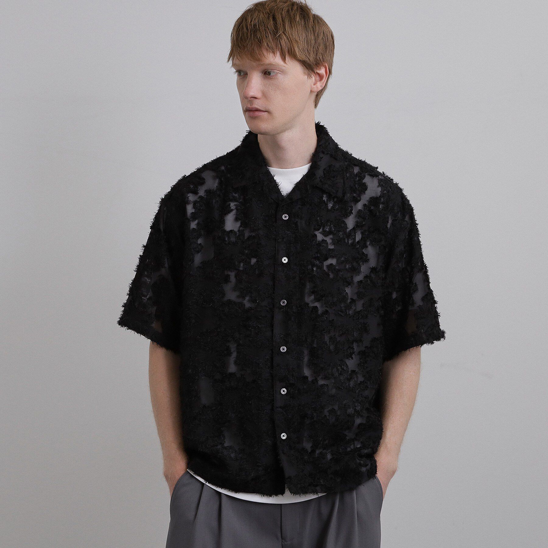 tk.TAKEO KIKUCHI「【26SSトレンドの商品】シアーフラワーシャツ/フラワーデザイン/通気性/レース/透け感/トレンド」|シャツ・ブラウス|