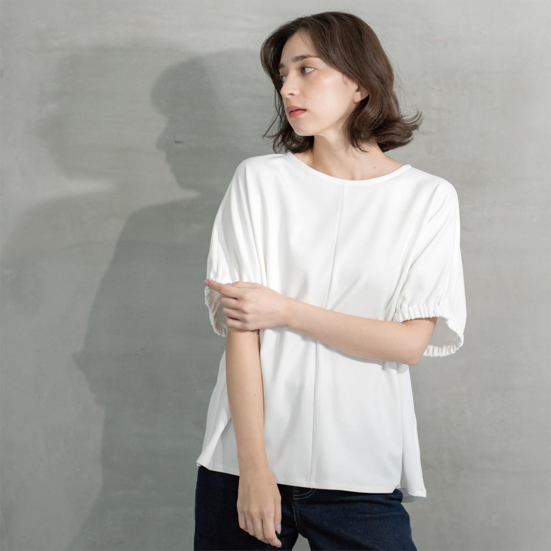 OPAQUE.CLIP「ギャザードルマンスリーブトップス【UV／吸水速乾／洗濯機洗い可】」|Tシャツ・カットソー|