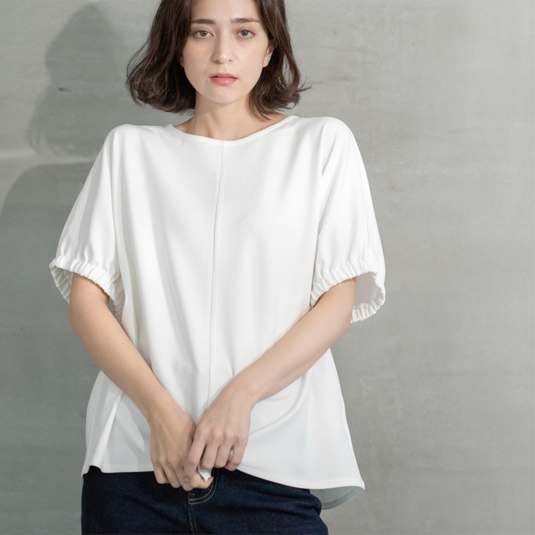 OPAQUE.CLIP「ギャザードルマンスリーブトップス【UV／吸水速乾／洗濯機洗い可】」|Tシャツ・カットソー|