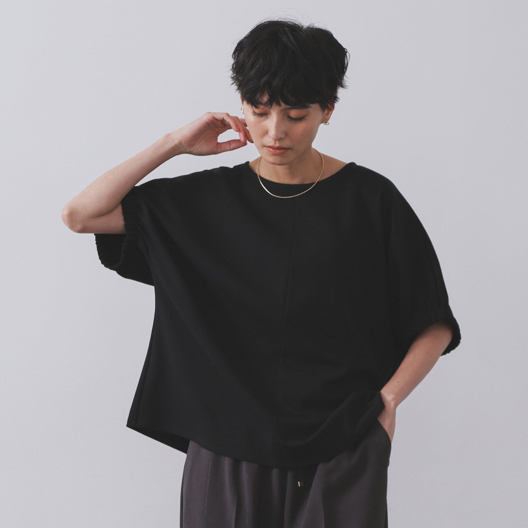 OPAQUE.CLIP「ギャザードルマンスリーブトップス【UV／吸水速乾／洗濯機洗い可】」|Tシャツ・カットソー|