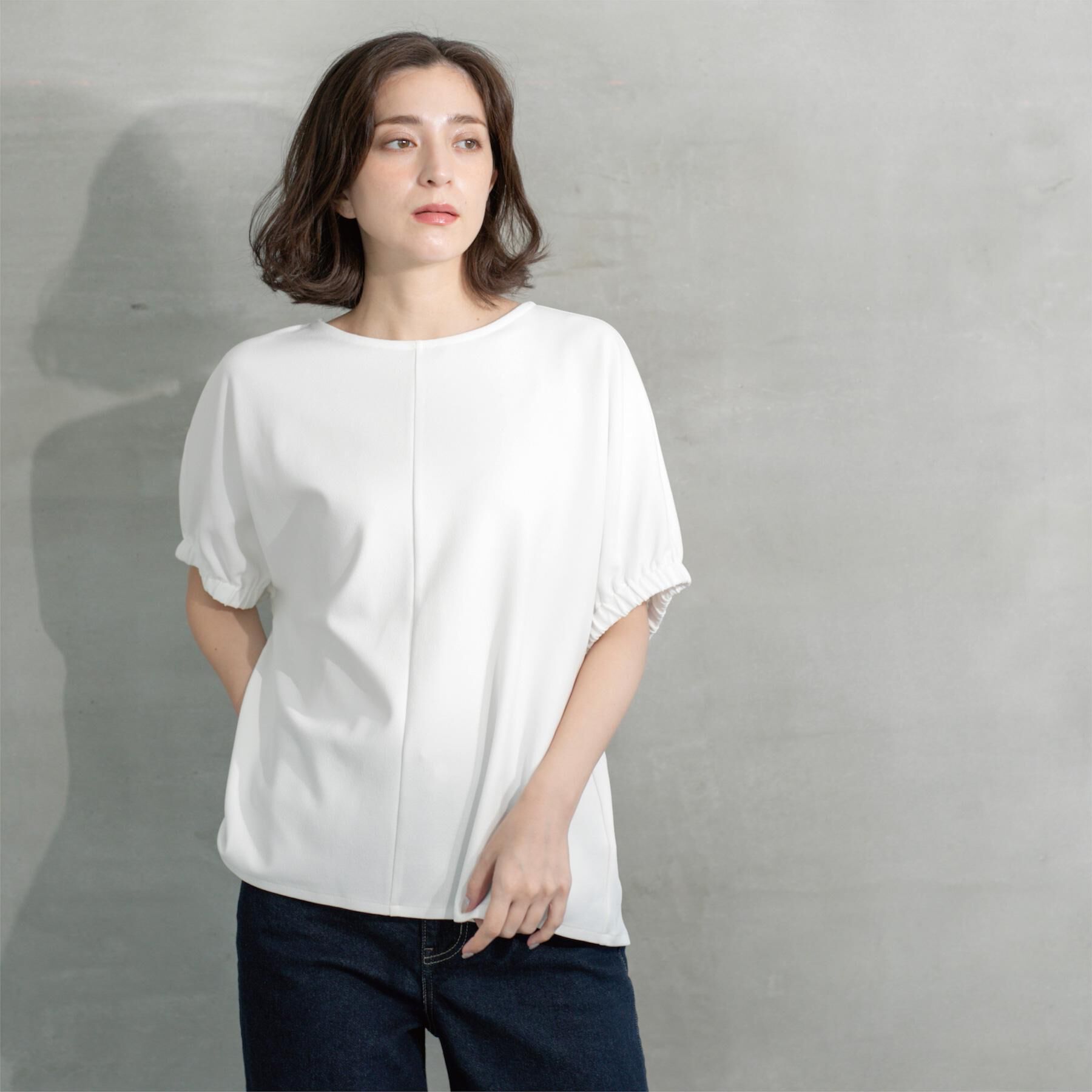 OPAQUE.CLIP「ギャザードルマンスリーブトップス【UV／吸水速乾／洗濯機洗い可】」|Tシャツ・カットソー|