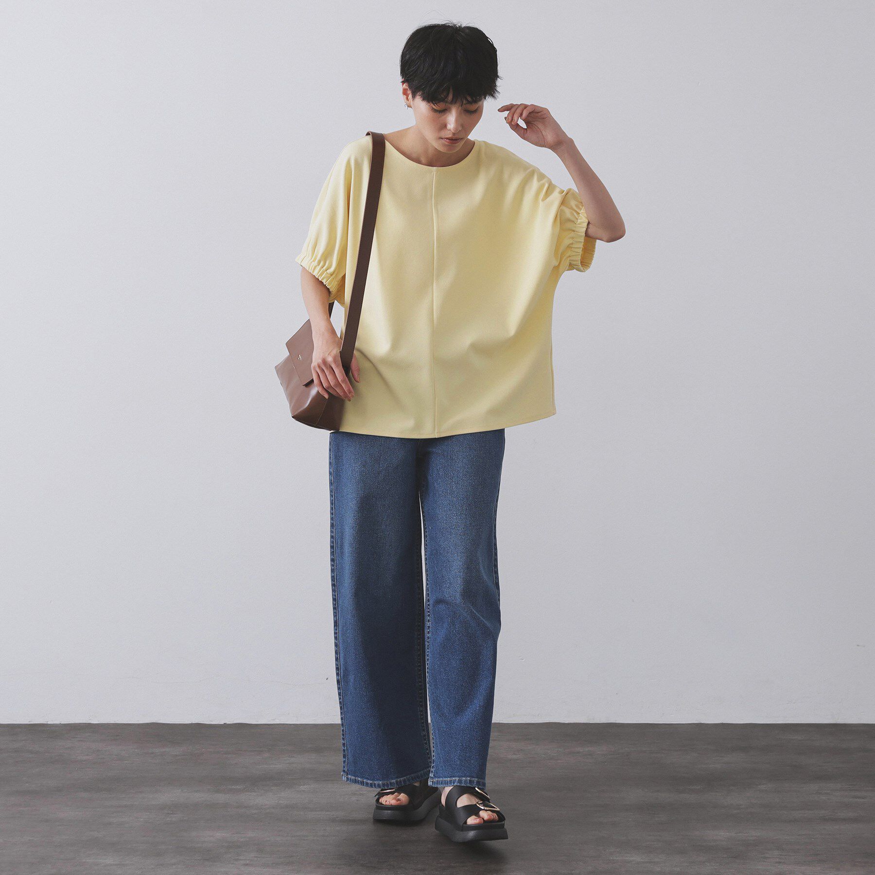 OPAQUE.CLIP「ギャザードルマンスリーブトップス【UV／吸水速乾／洗濯機洗い可】」|Tシャツ・カットソー|