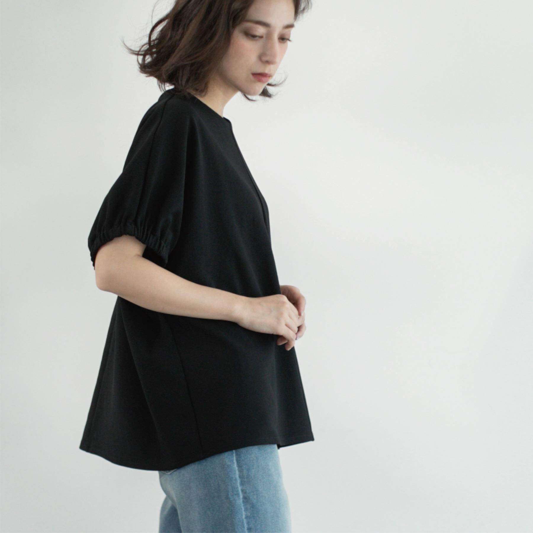 OPAQUE.CLIP「ギャザードルマンスリーブトップス【UV／吸水速乾／洗濯機洗い可】」|Tシャツ・カットソー|ブラック(019)