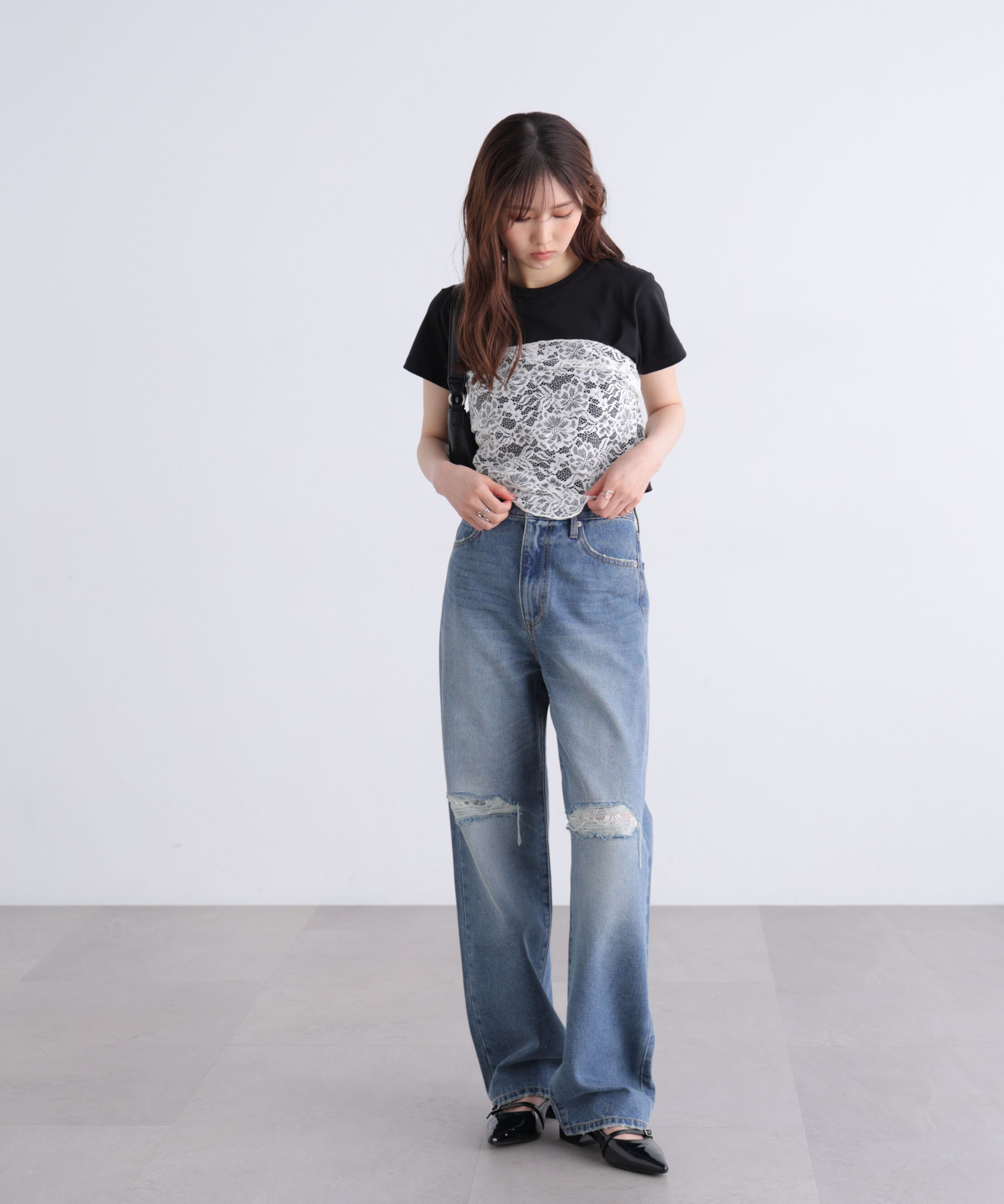  「[低身長サイズ/Sシリーズ]クラッシュレースデニムパンツ」|その他|