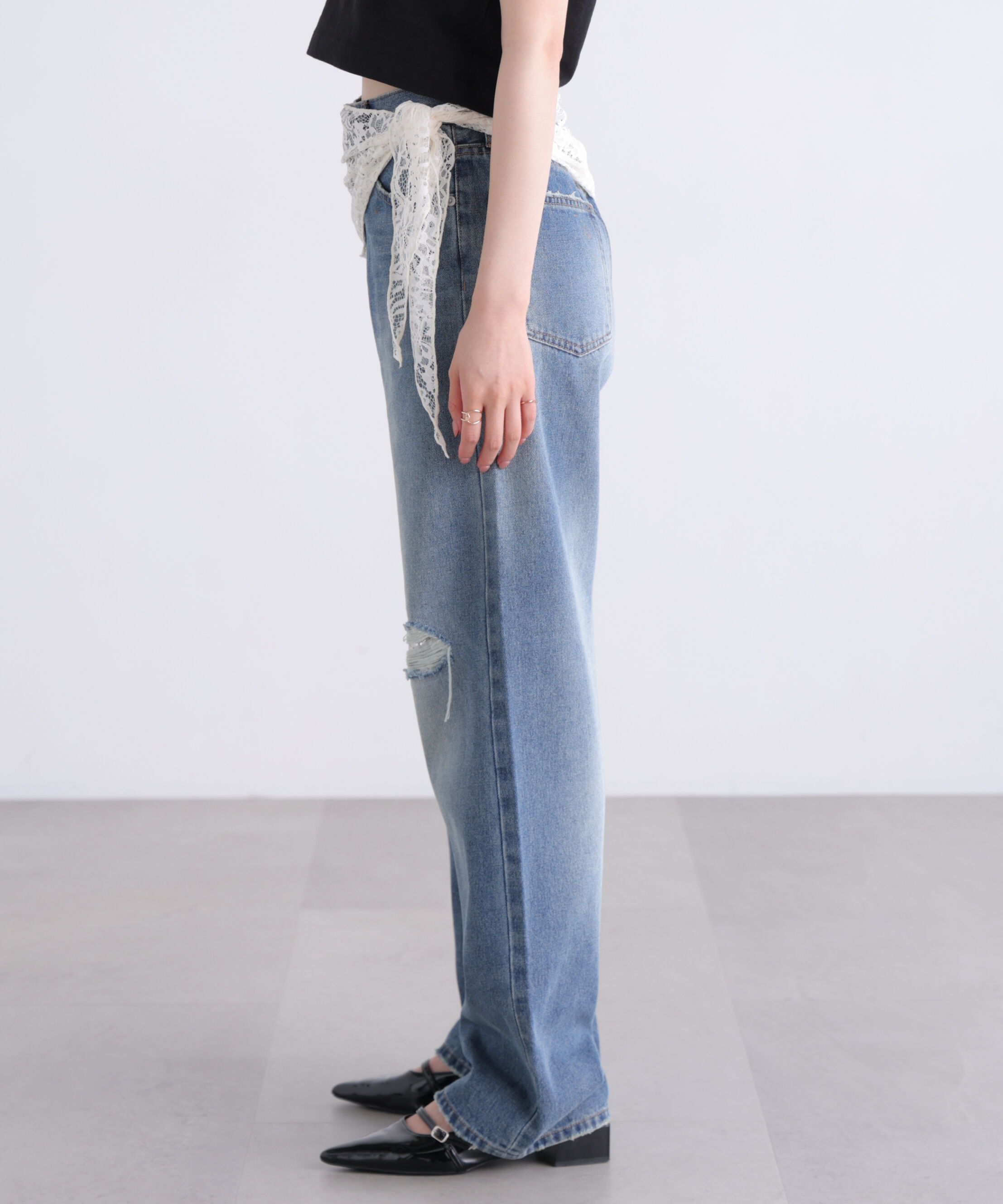  「[低身長サイズ/Sシリーズ]クラッシュレースデニムパンツ」|その他|