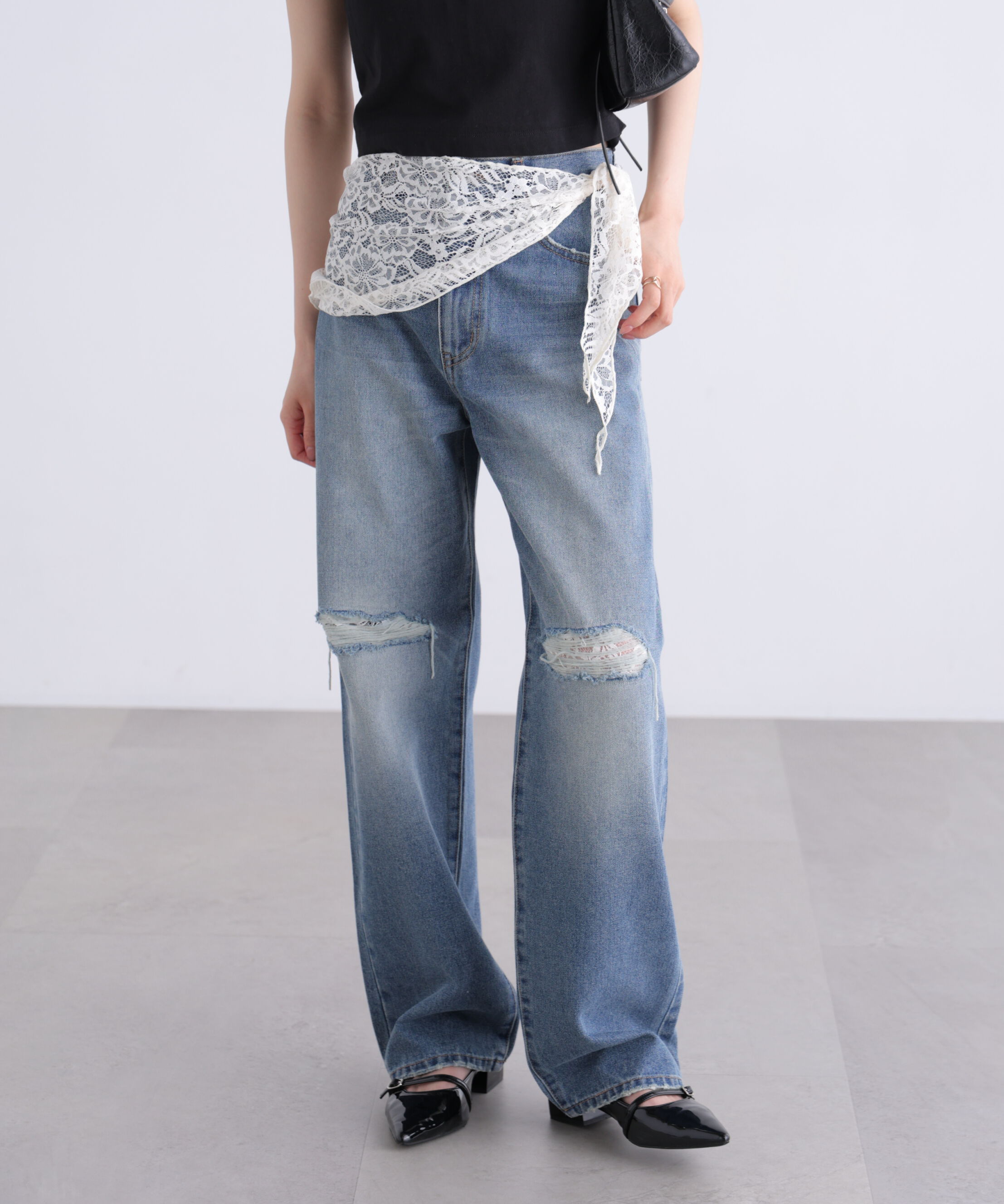  「[低身長サイズ/Sシリーズ]クラッシュレースデニムパンツ」|その他|