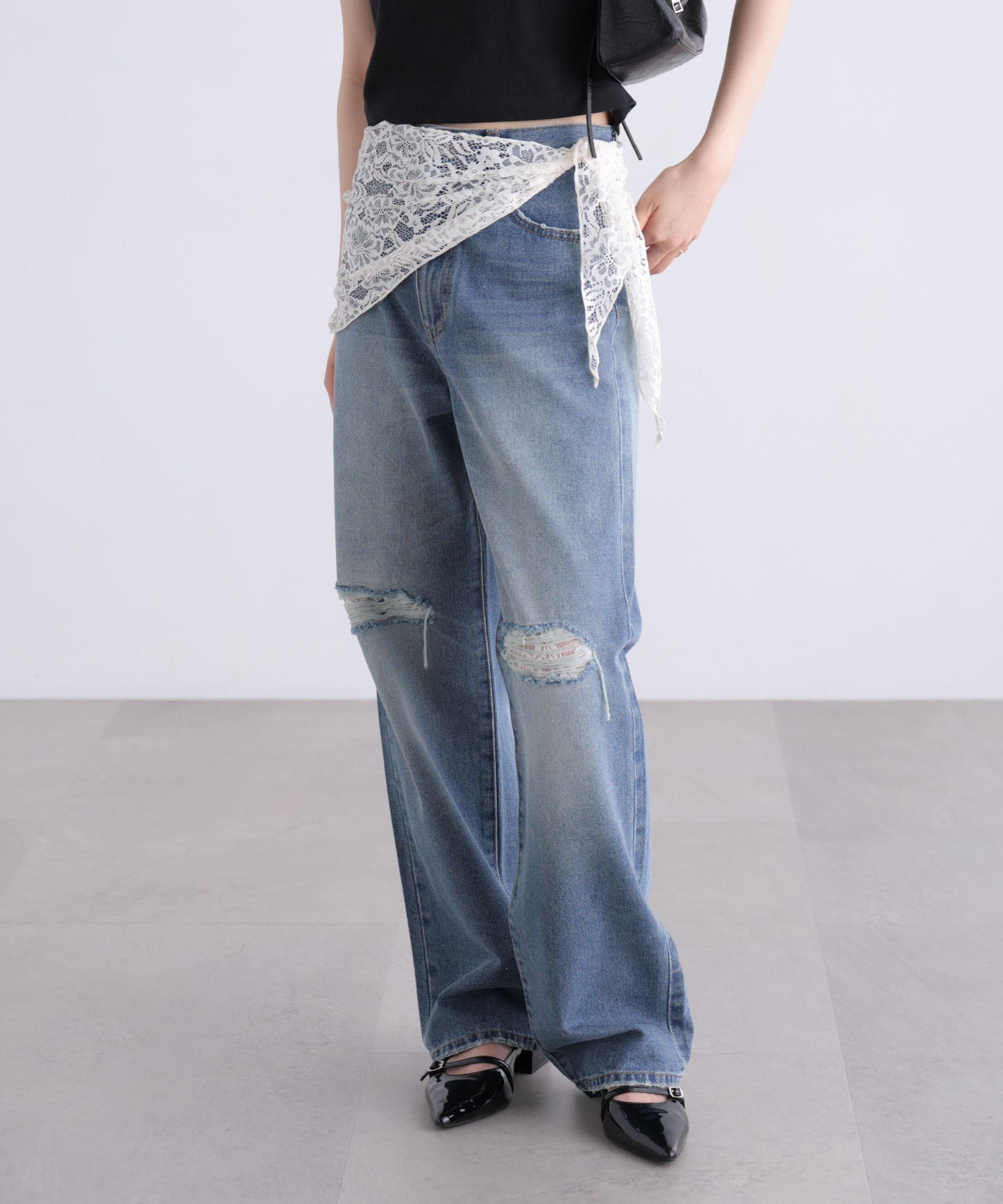  「[低身長サイズ/Sシリーズ]クラッシュレースデニムパンツ」|その他|