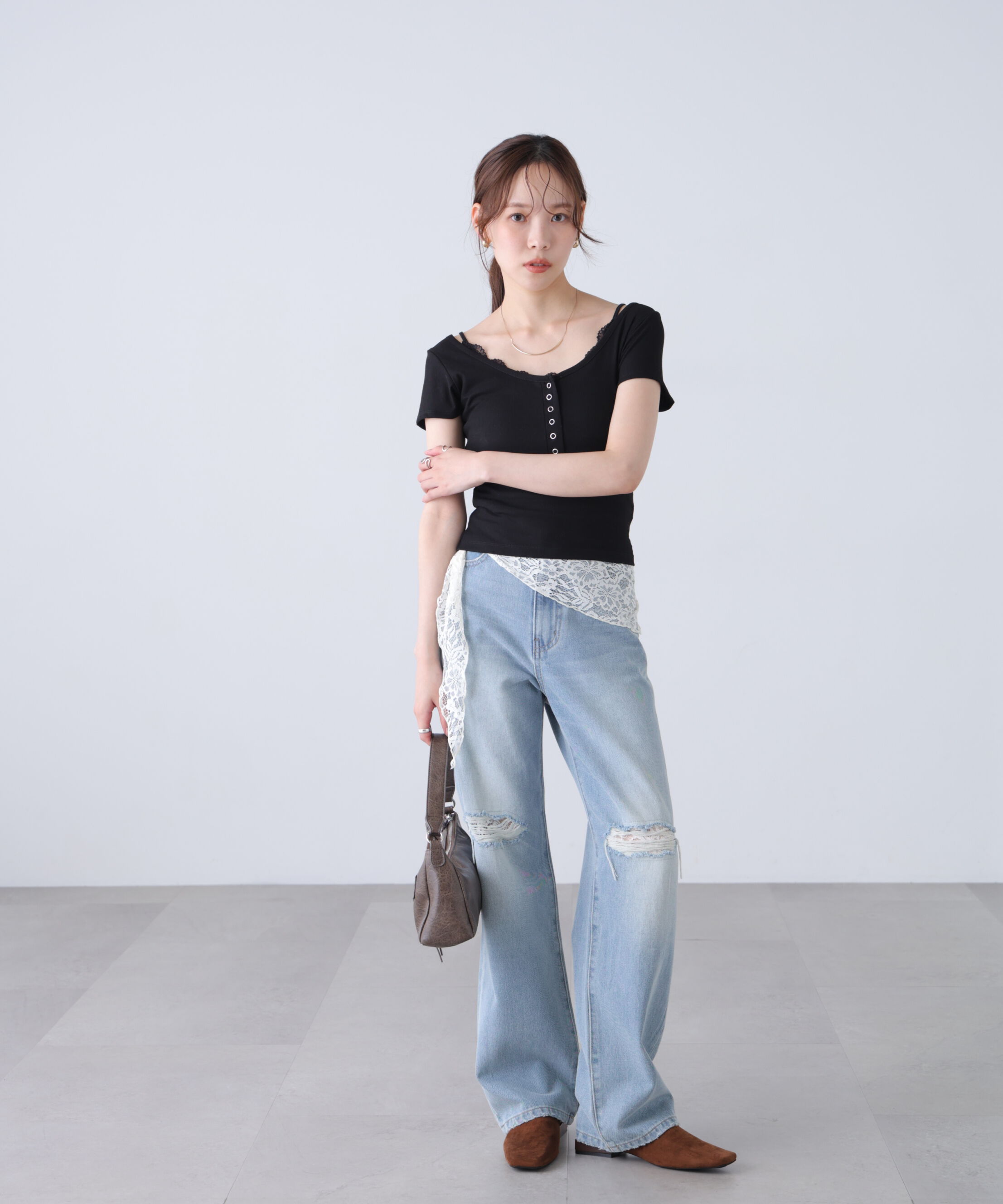  「[低身長サイズ/Sシリーズ]クラッシュレースデニムパンツ」|その他|