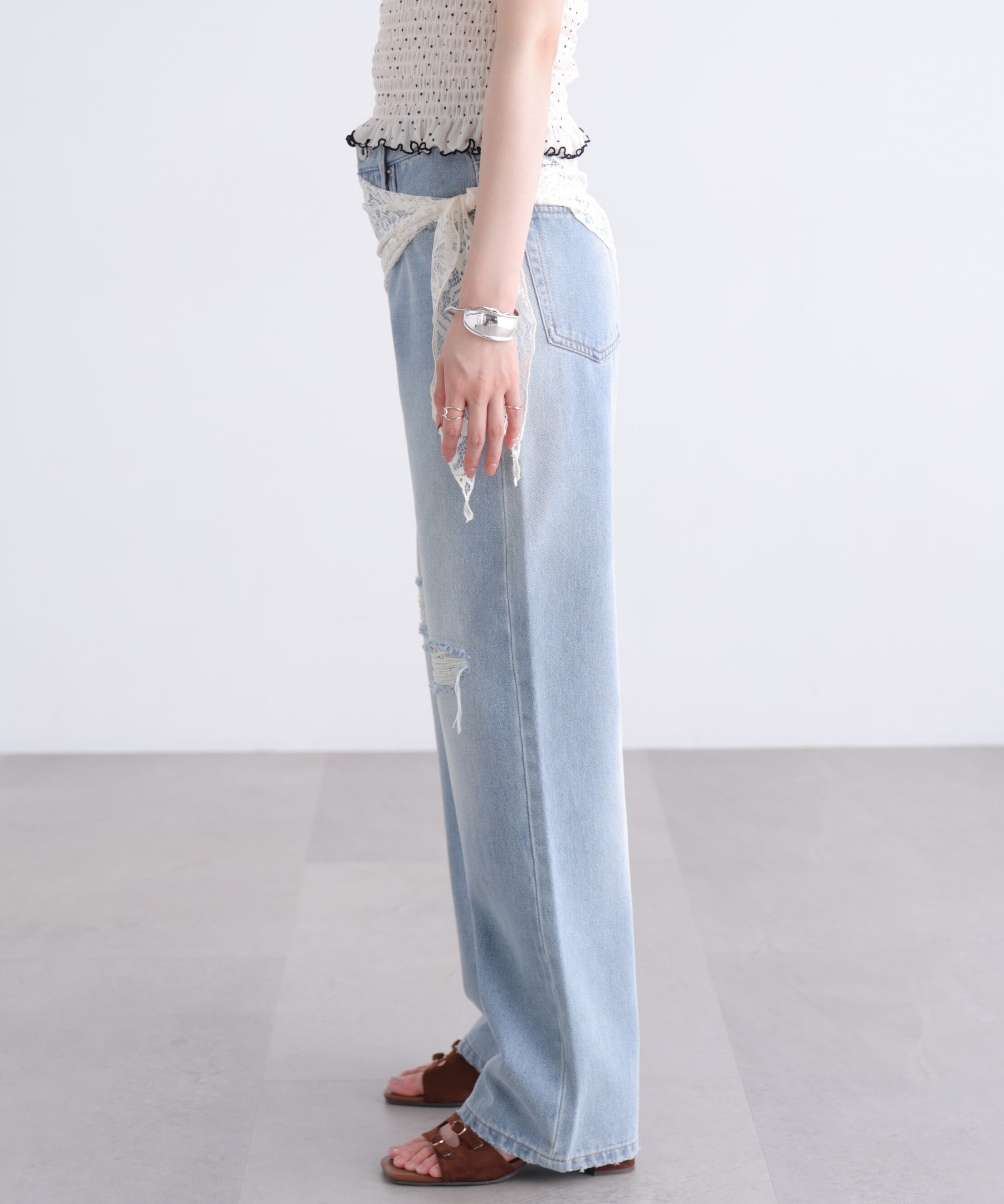  「[低身長サイズ/Sシリーズ]クラッシュレースデニムパンツ」|その他|