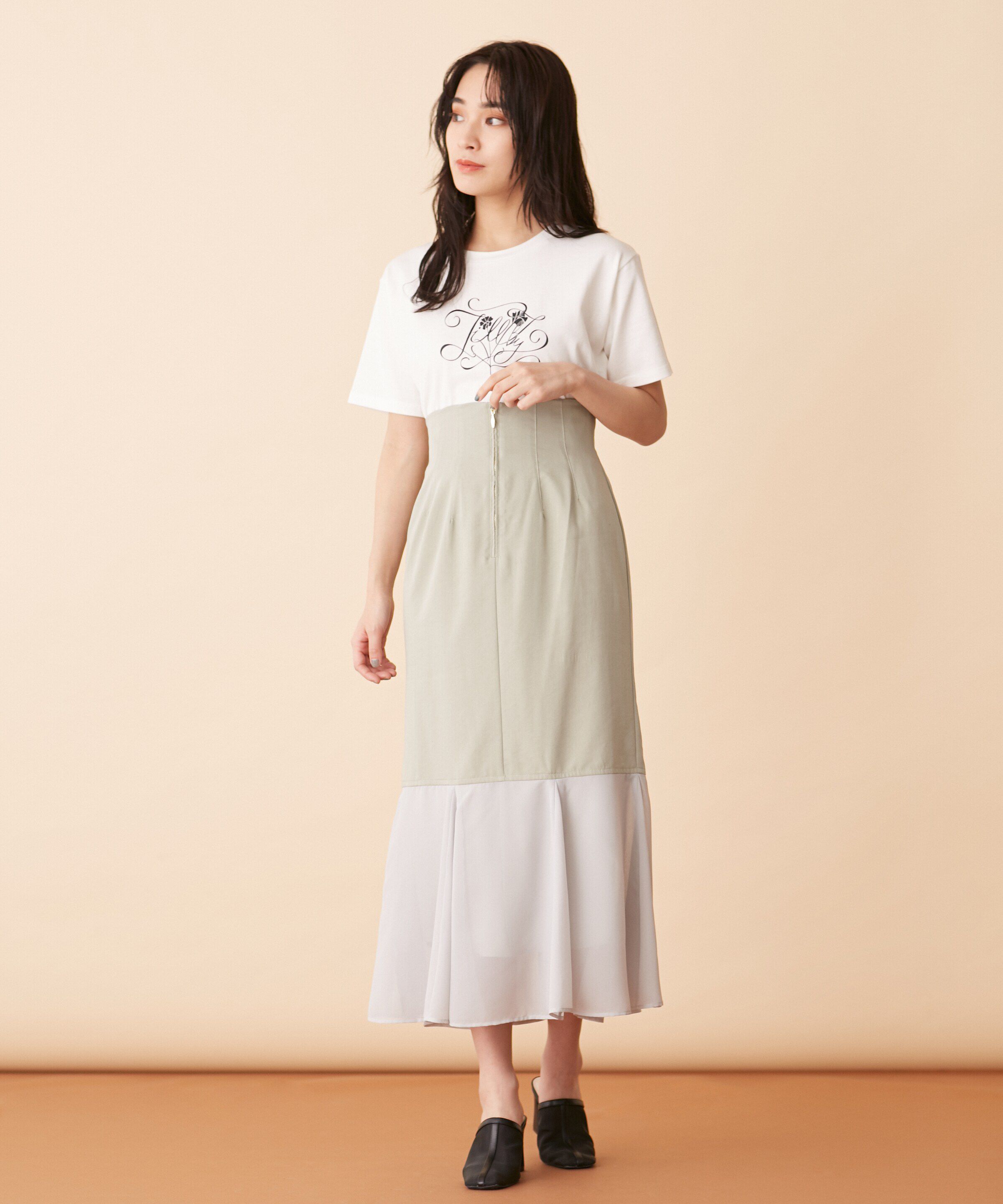  「シフォン切替マーメイドスカート」|スカート|