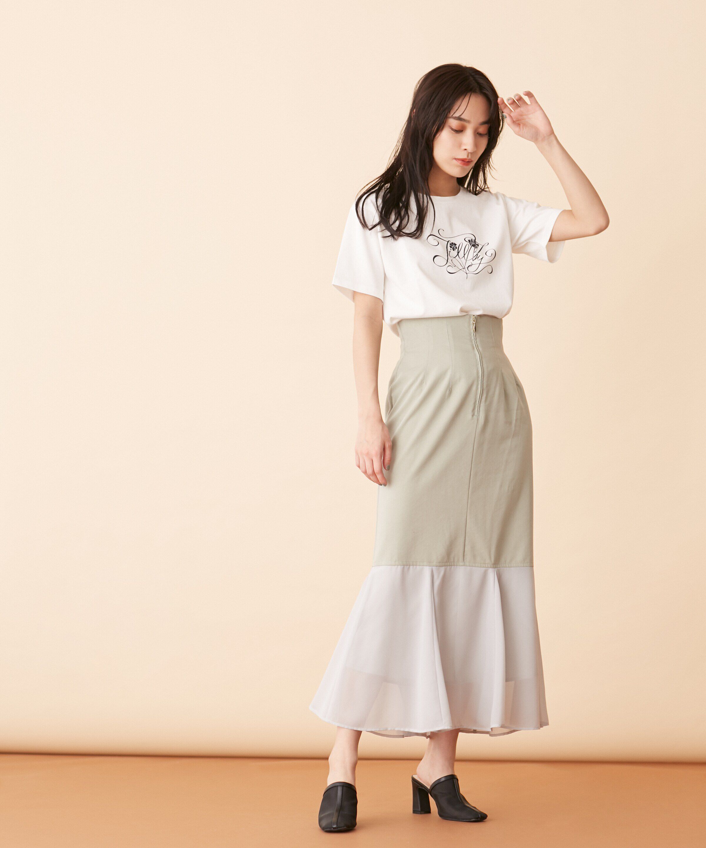  「シフォン切替マーメイドスカート」|スカート|