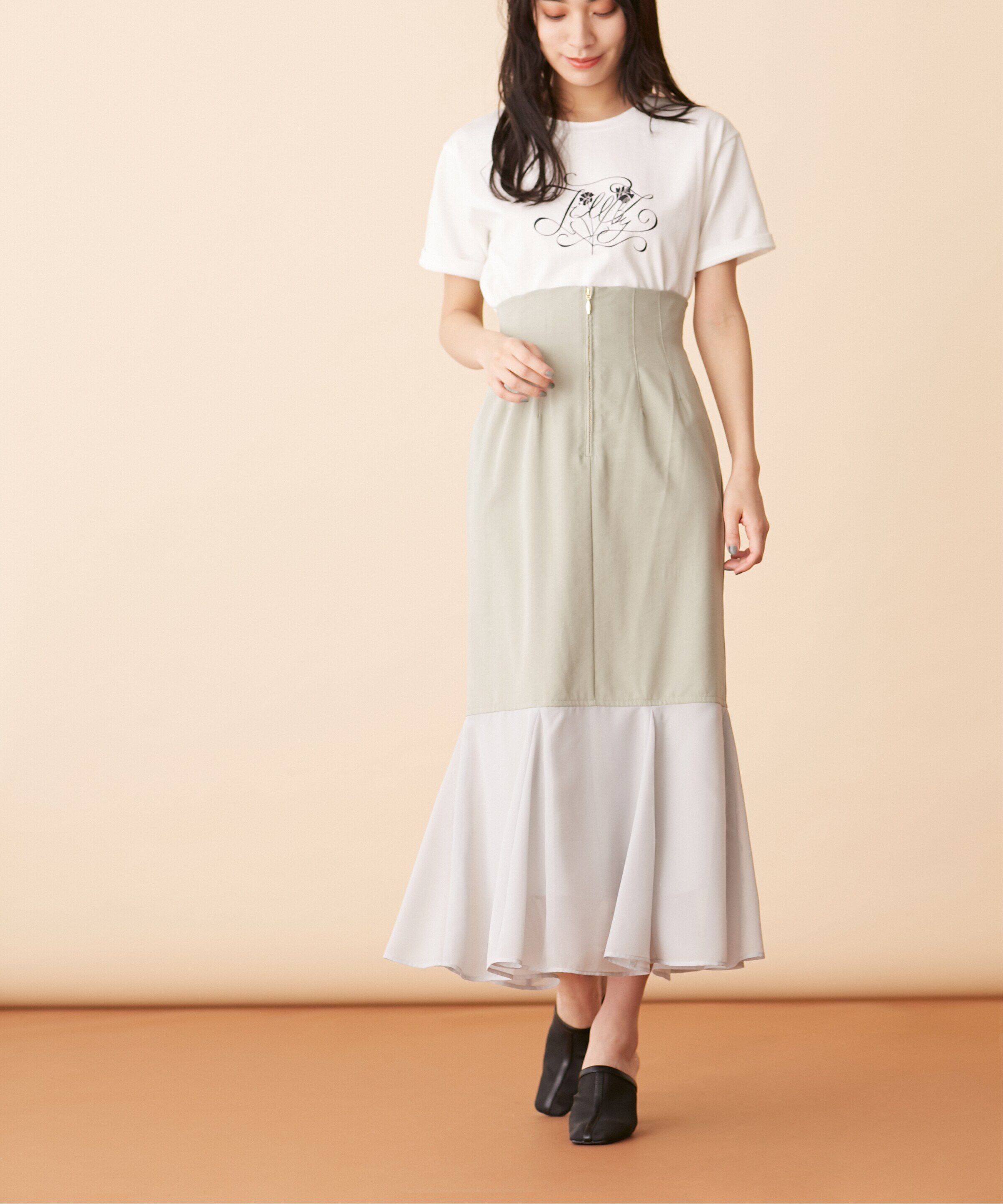  「シフォン切替マーメイドスカート」|スカート|