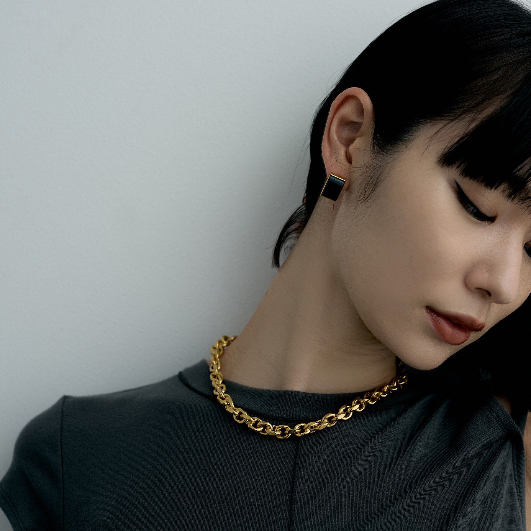 COCOSHNIK ONKITSCH「シルバー オニキス バフトップカットピアス GP」|ピアス|