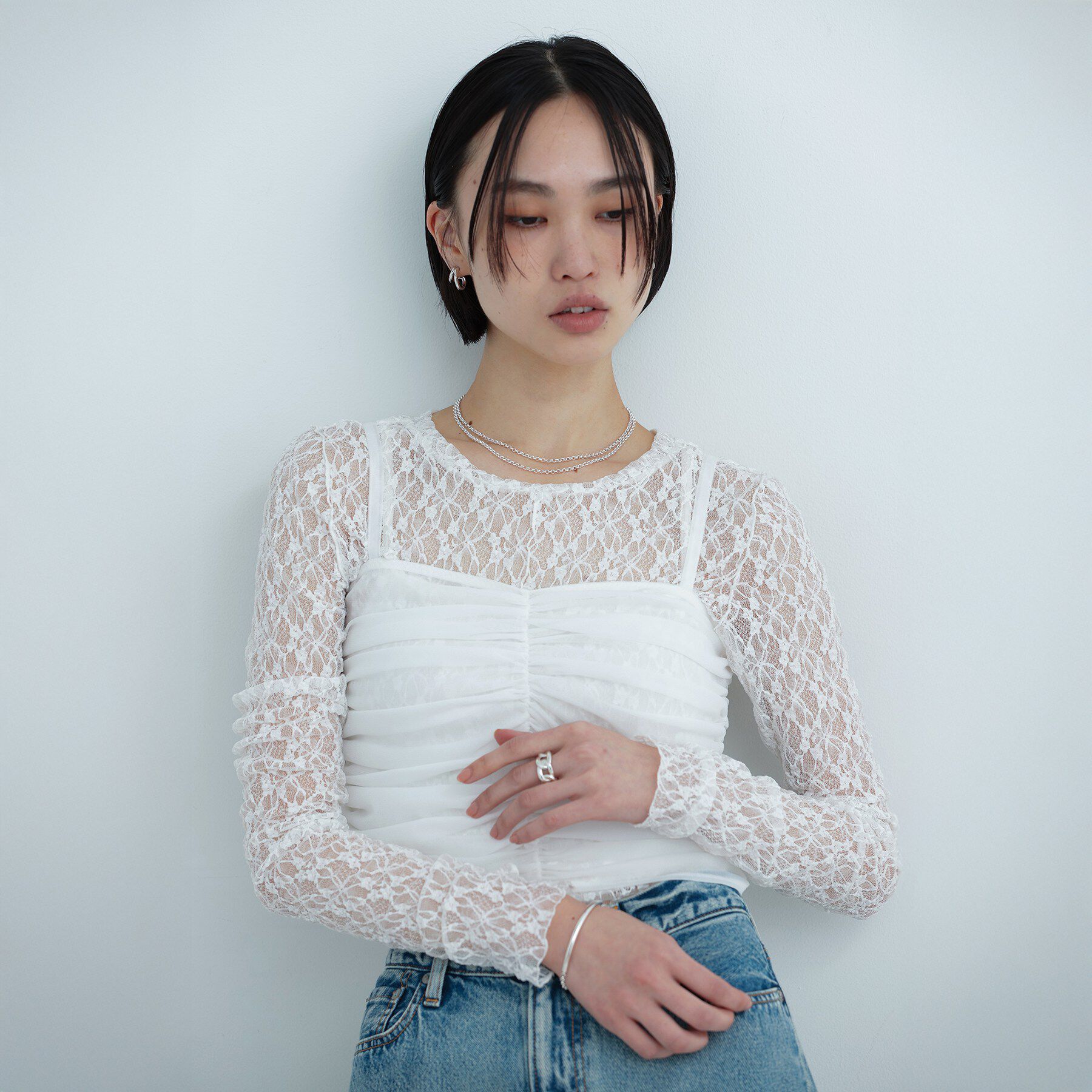 COCOSHNIK ONKITSCH「シルバー ハーフラウンドチェーン ドレープネックレス」|ネックレス|