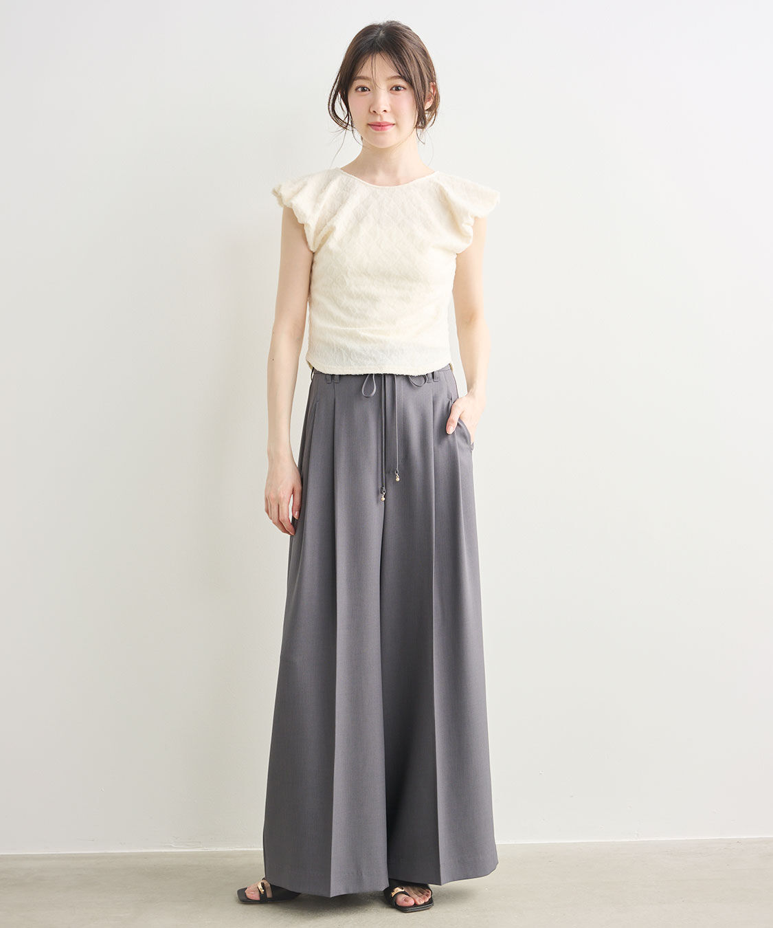 COCO DEAL「リボンベルト付きワイドパンツ」|スラックス|