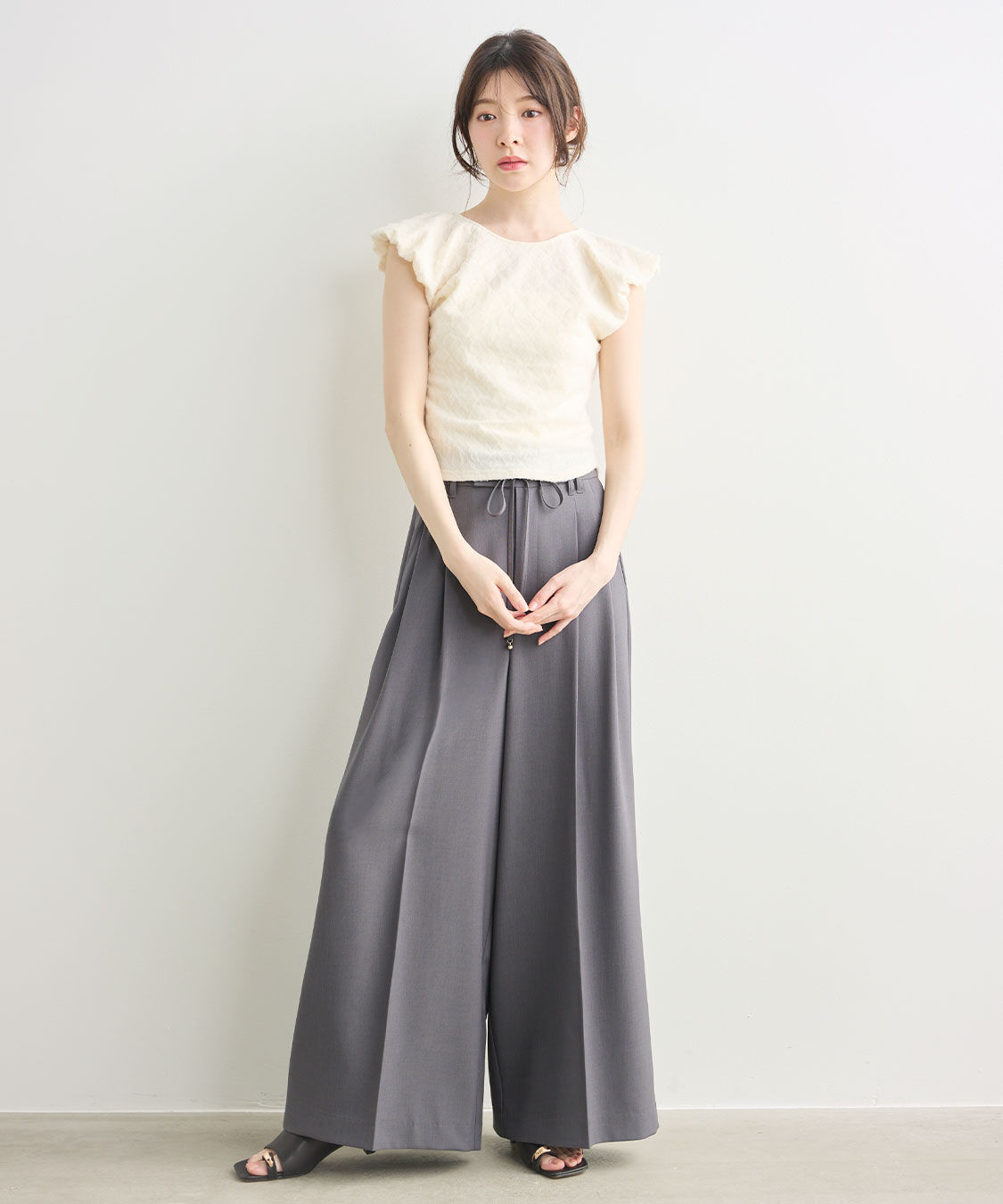 COCO DEAL「リボンベルト付きワイドパンツ」|スラックス|