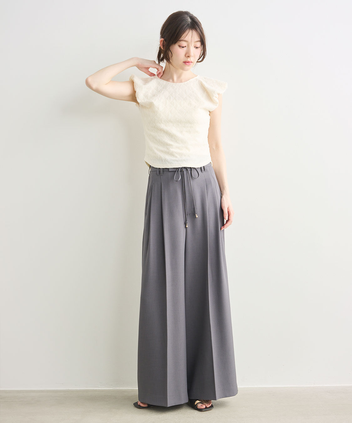 COCO DEAL「リボンベルト付きワイドパンツ」|スラックス|