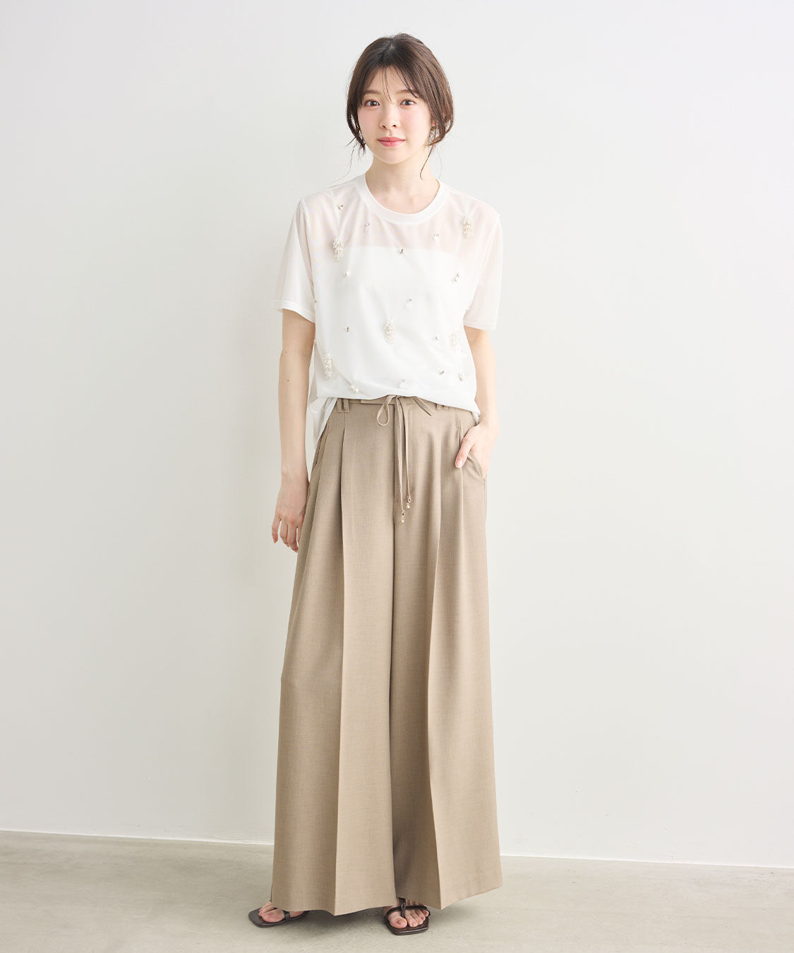 COCO DEAL「リボンベルト付きワイドパンツ」|スラックス|