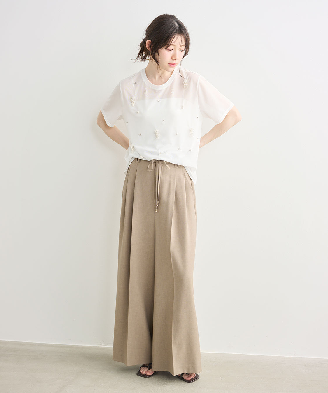 COCO DEAL「リボンベルト付きワイドパンツ」|スラックス|
