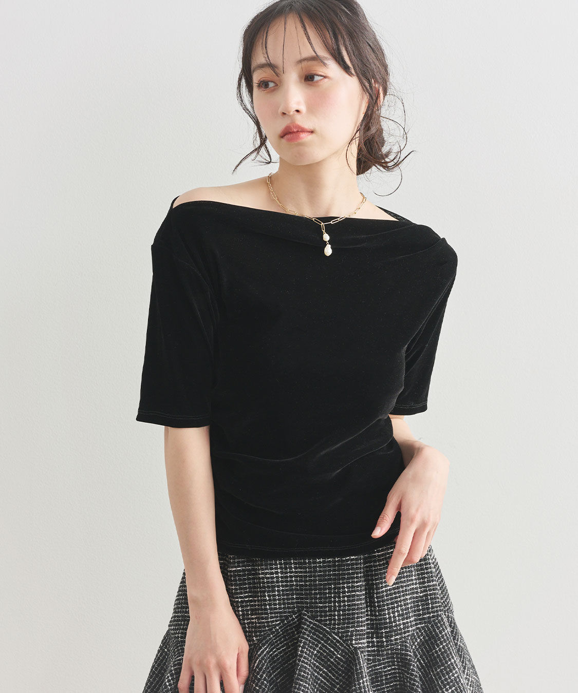 COCO DEAL「フロッキーチュールドレープトップス」|Tシャツ・カットソー|