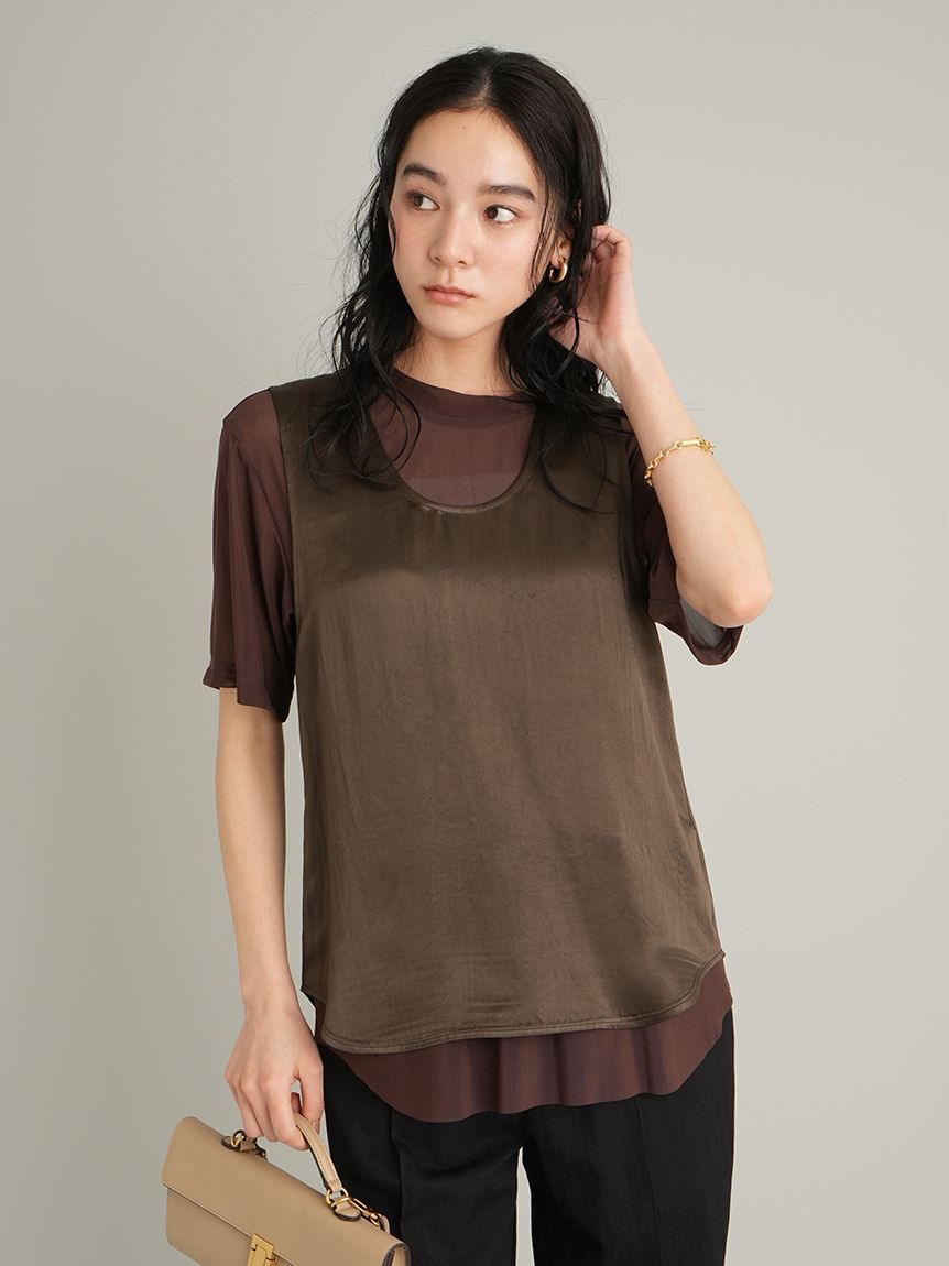 Mila Owen「シアーレイヤードサテントップス」|Tシャツ・カットソー|