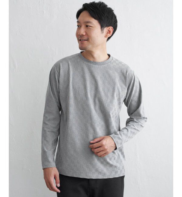 IKKA LOUNGE「リンクスジャカード市松ロンT」|Tシャツ・カットソー|グレー
