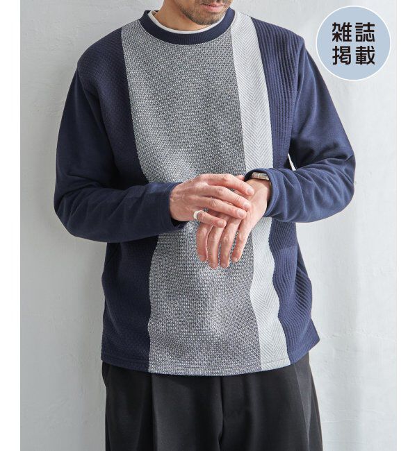 ikka「ブロックスジャカードクルーネック」|パーカー|ネイビーブルー