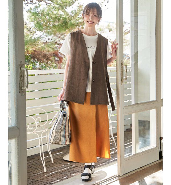ikka「ノーカラーサイドベルトジレ」|ベスト・ジレ|