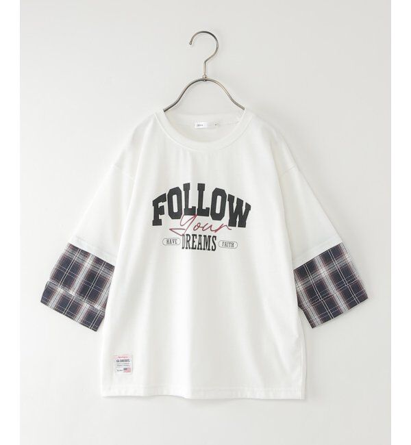 ikka kids「七分袖フェイクシャツレイヤードプリントTシャツ（120~160cm）」|Tシャツ・カットソー|オフホワイト