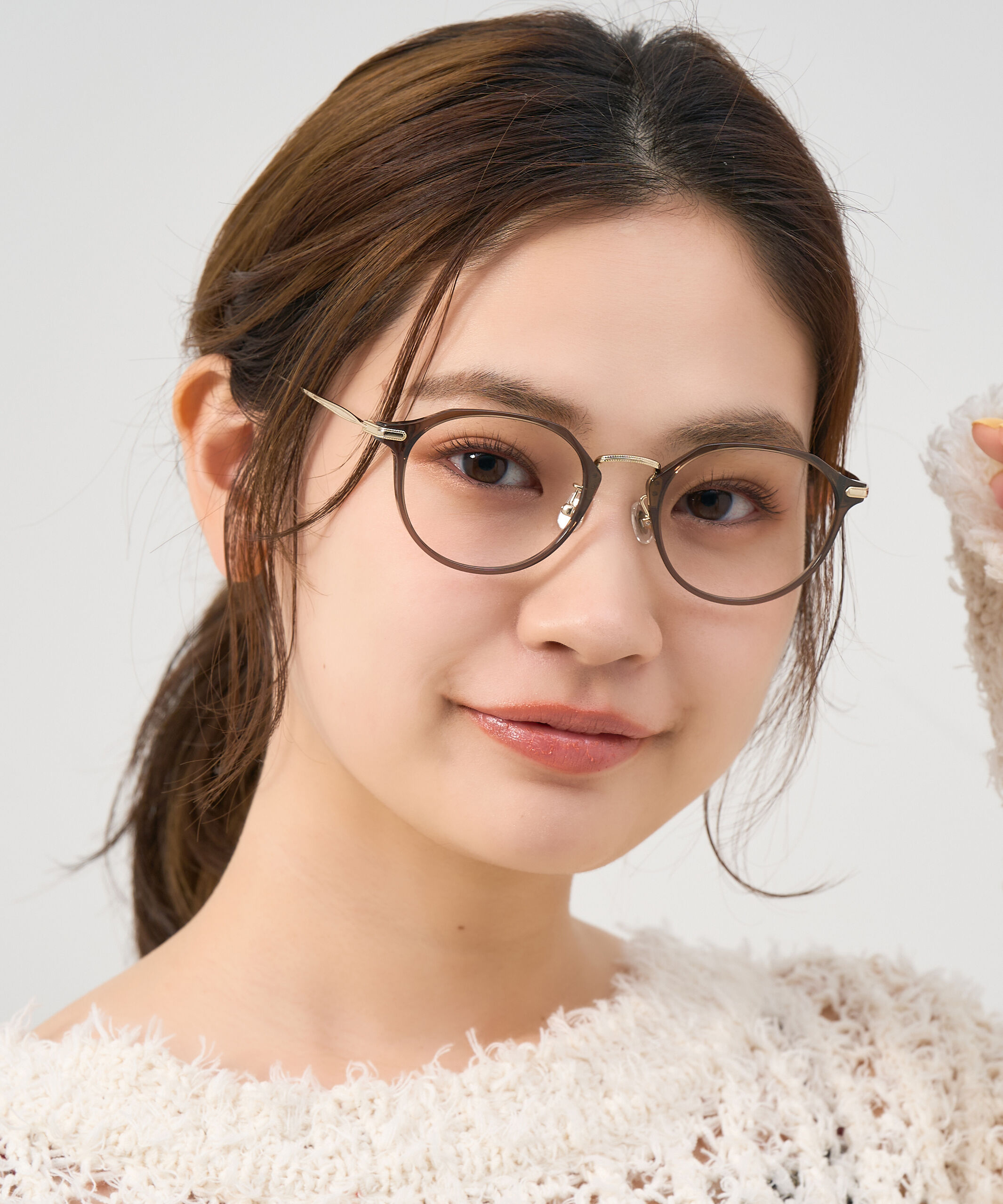  「ボストン型 軽量 メガネ｜ 軽量素材&times;チタン 大人可愛いメガネフレーム レンズ交換券付き」|メガネ|ブラウン