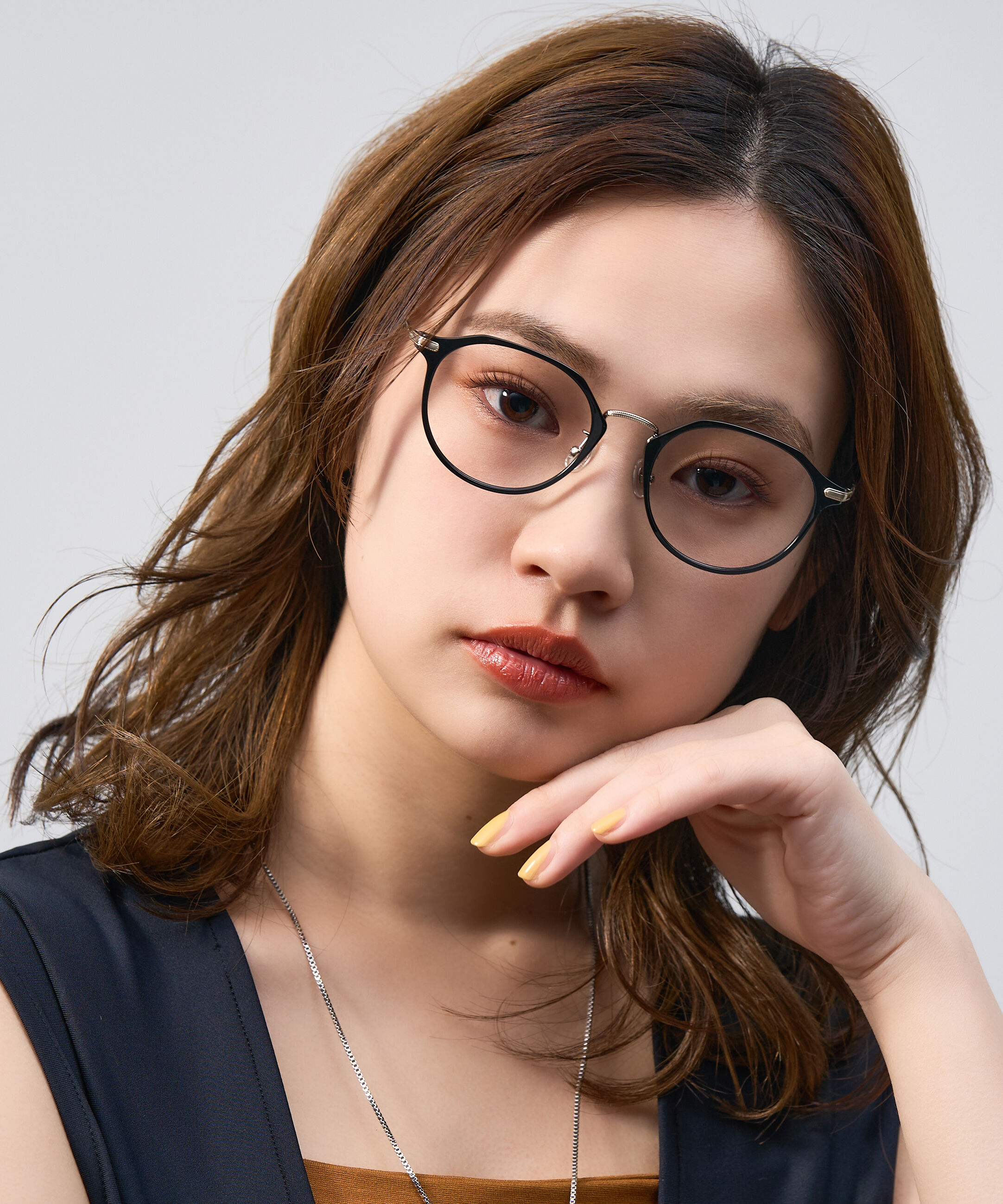  「ボストン型 軽量 メガネ｜ 軽量素材&times;チタン 大人可愛いメガネフレーム レンズ交換券付き」|メガネ|ブラック