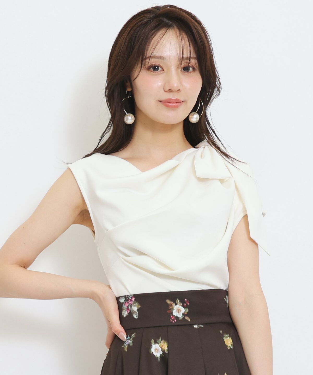 WILLSELECTION「リボンショルダードレープカットトップス」|Tシャツ・カットソー|