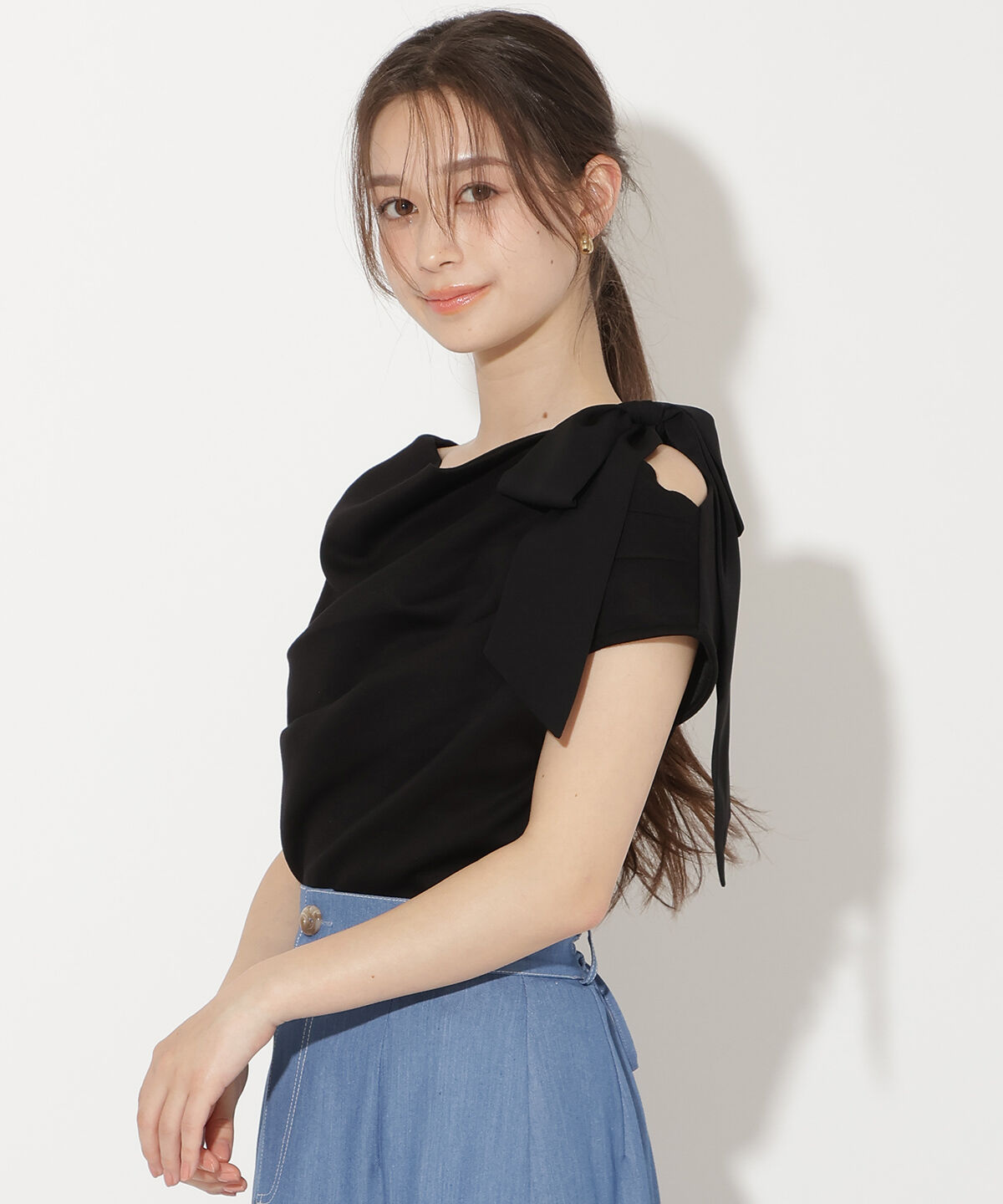 WILLSELECTION「リボンショルダードレープカットトップス」|Tシャツ・カットソー|