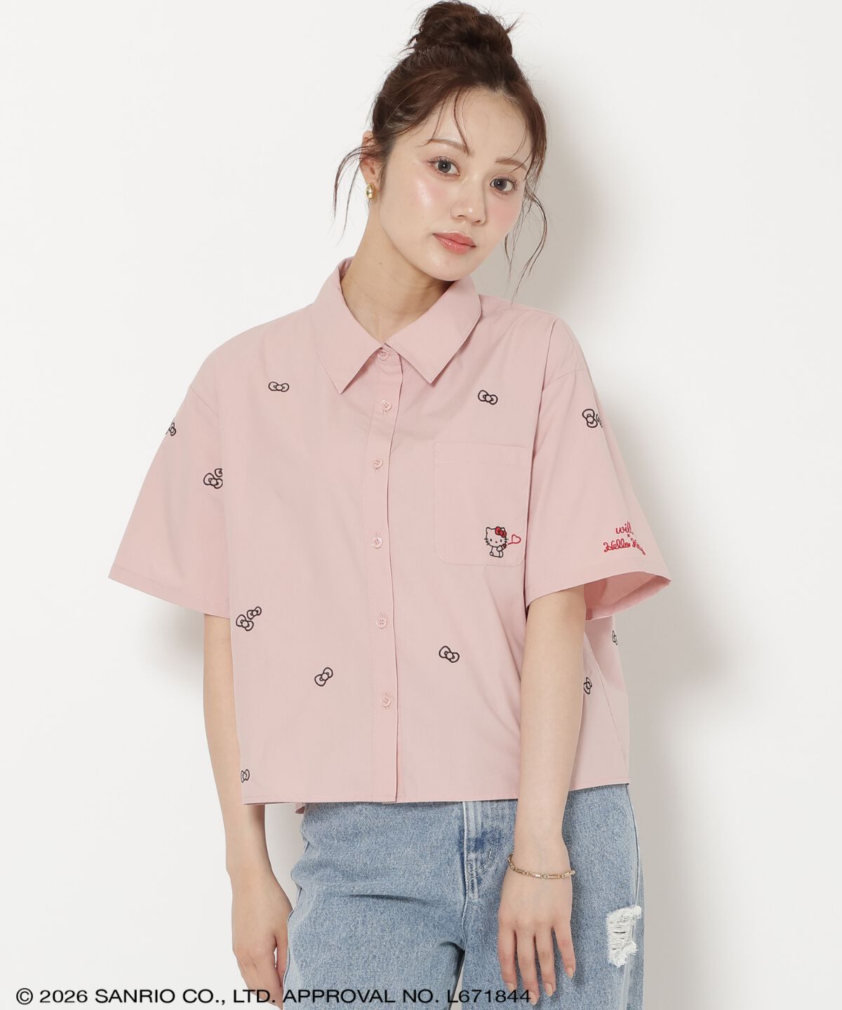 WILLSELECTION「WILLSELECTION&times;HELLO KITTY 刺繍クロップドシャツ」|シャツ・ブラウス|ピンク